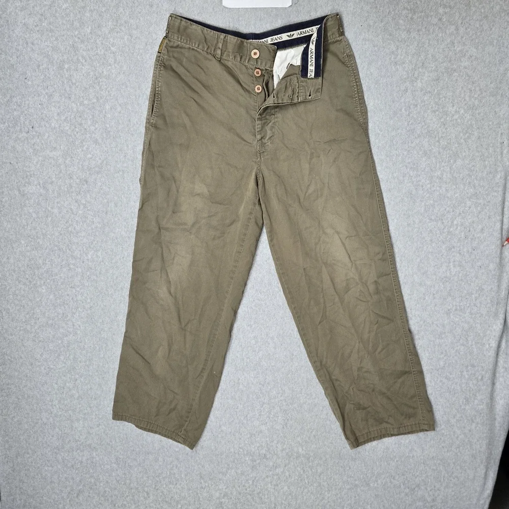 Armani Jeans Men Pants 33 Green Casual Button Fly 27